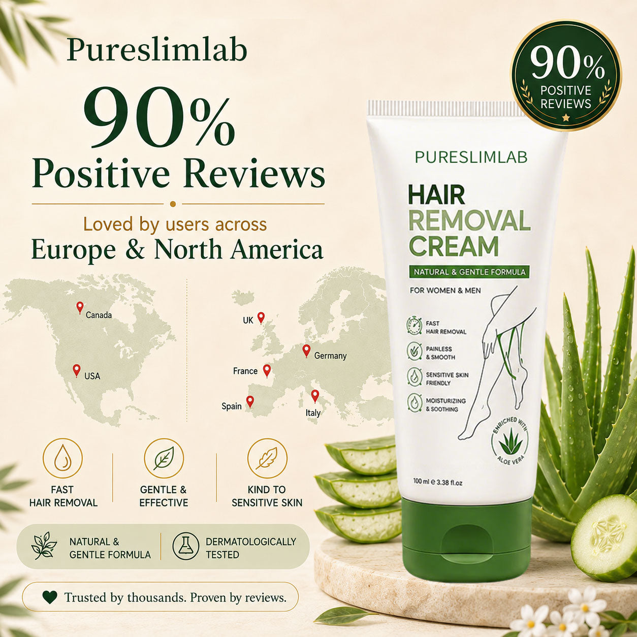 Natural Gentle Hair Removal Cream | For Women & Men, Sensitive Skin