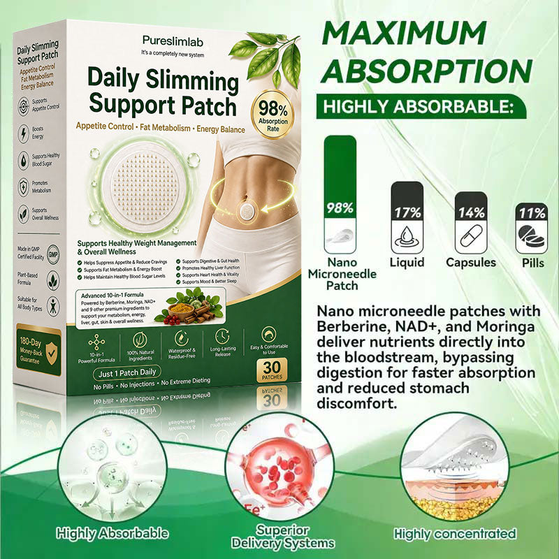 Purselimlab® 𝑴𝒐𝒓𝒊𝒏𝒈𝒂 · 𝑩𝒆𝒓𝒃𝒆𝒓𝒊𝒏𝒆 × 𝑵𝑨𝑫+ 10-𝒊𝒏-1 𝑨𝒅𝒗𝒂𝒏𝒄𝒆𝒅 𝑵𝒂𝒏𝒐 𝑴𝒊𝒄𝒓𝒐𝒏𝒆𝒆𝒅𝒍𝒆 𝑷𝒂𝒕𝒄𝒉(Just once a day, visible changes in 7 days) For obesity, cardiovascular health, diabetes, sleep apnea, thyroid gland, intestinal health, joint problems and more